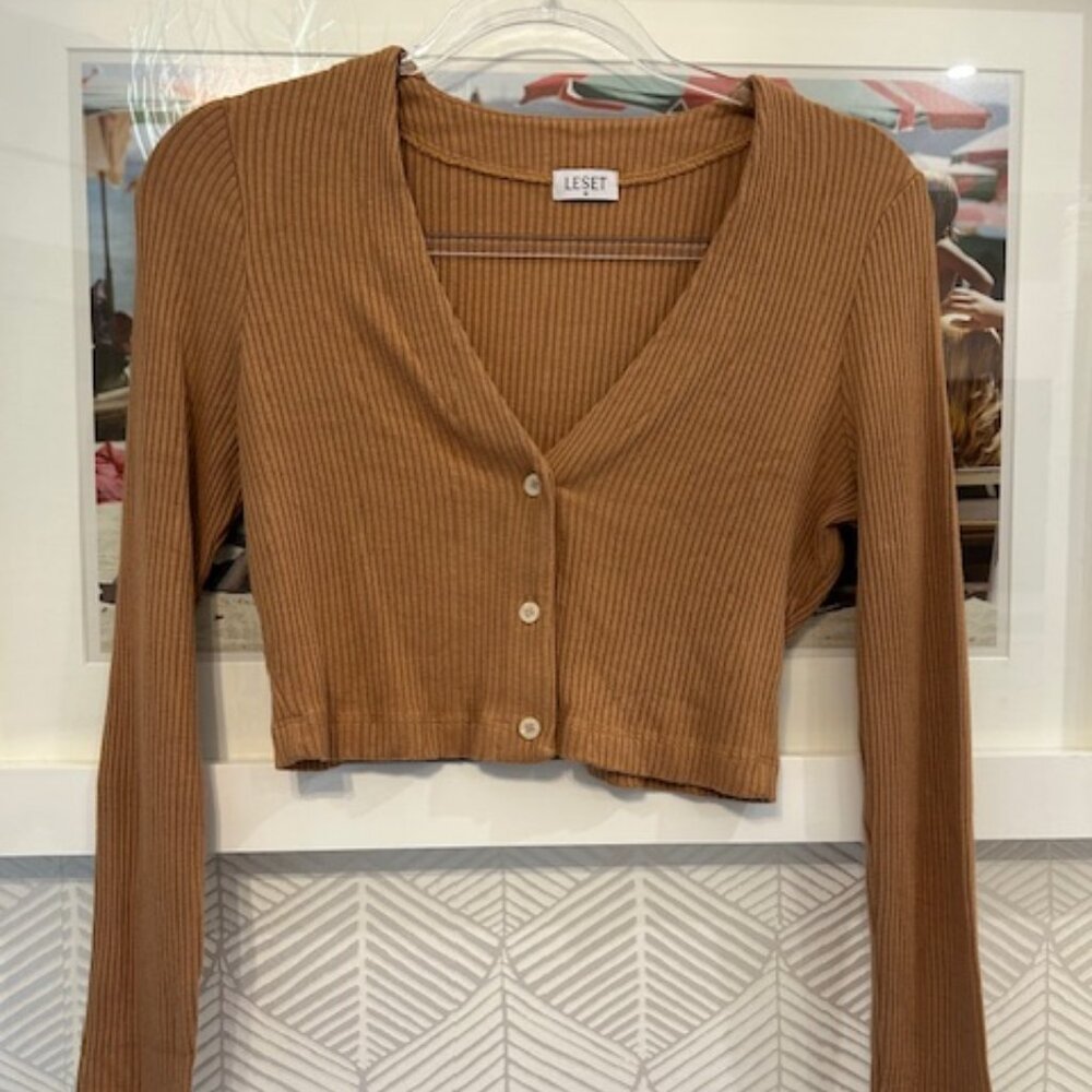 LESET Brown Ribbed Cardigan